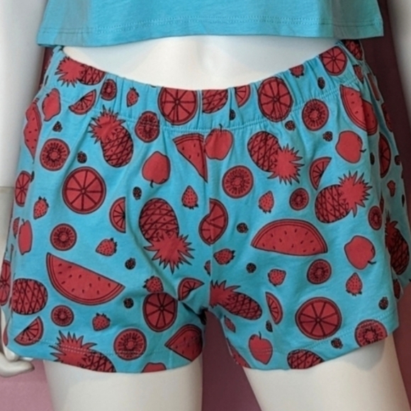 Brave Soul ASOS Blue and Pink Pineapple Print Crop Top and Shorts Pajama Set XS - Picture 3 of 7